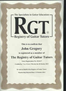 registry of guitar tutors certificate