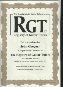 registry of guitar tutors certificate